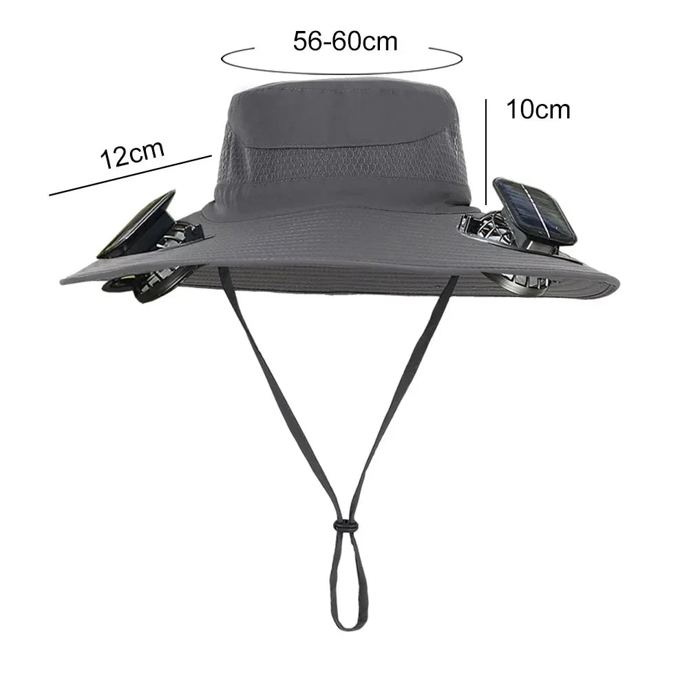 Solar Powered UV Protection Hat – Fan Cooling Wide Brim Cap - Evallys.com