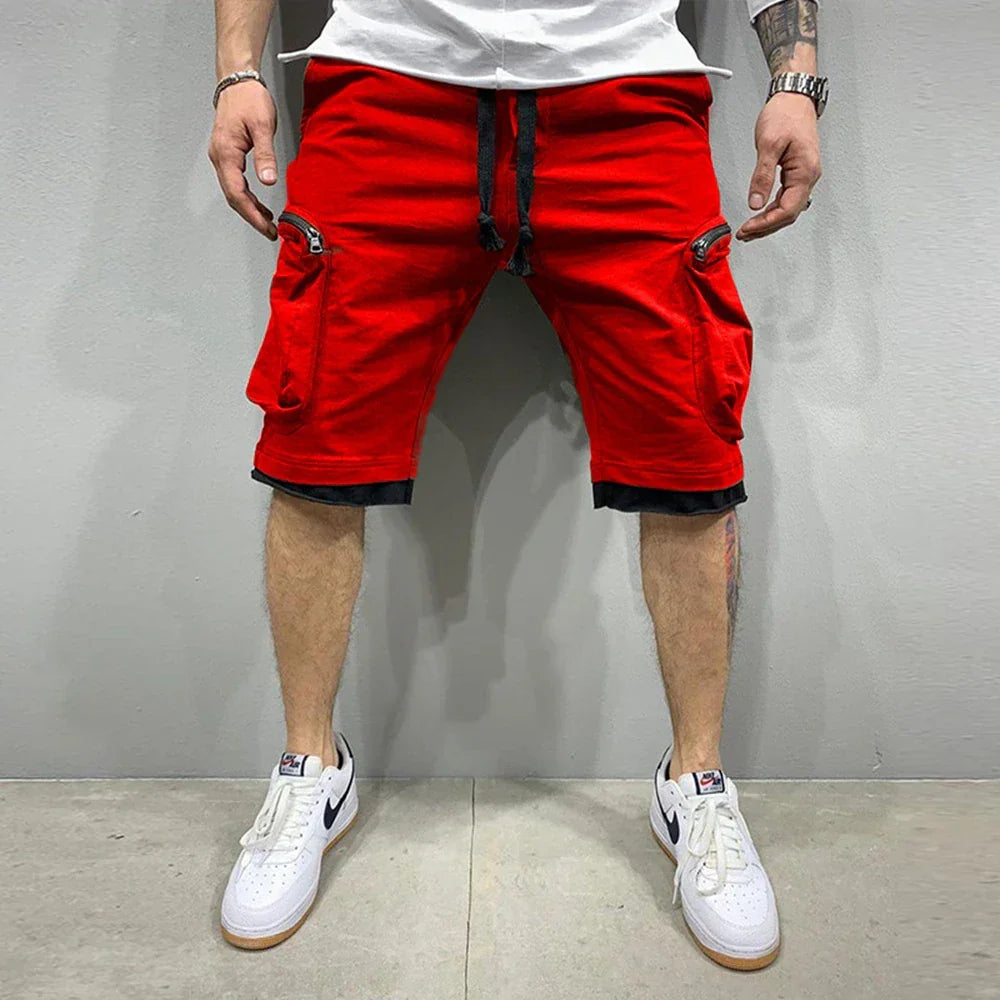 Mens Summer Cargo Shorts Cotton Workout Fitness Shorts Breathable Jogger Training Gyms Bodybuilding Multi Pocket Yellow Shorts - Evallys.com