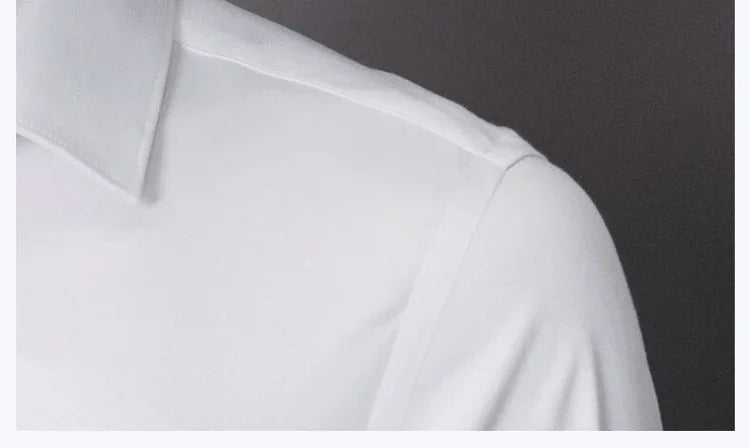 New Plus Size Men Solid Color Business Shirt Fashion Classic Basic Casual Slim White Long Sleeve Shirt Brand Clothes - Evallys.com