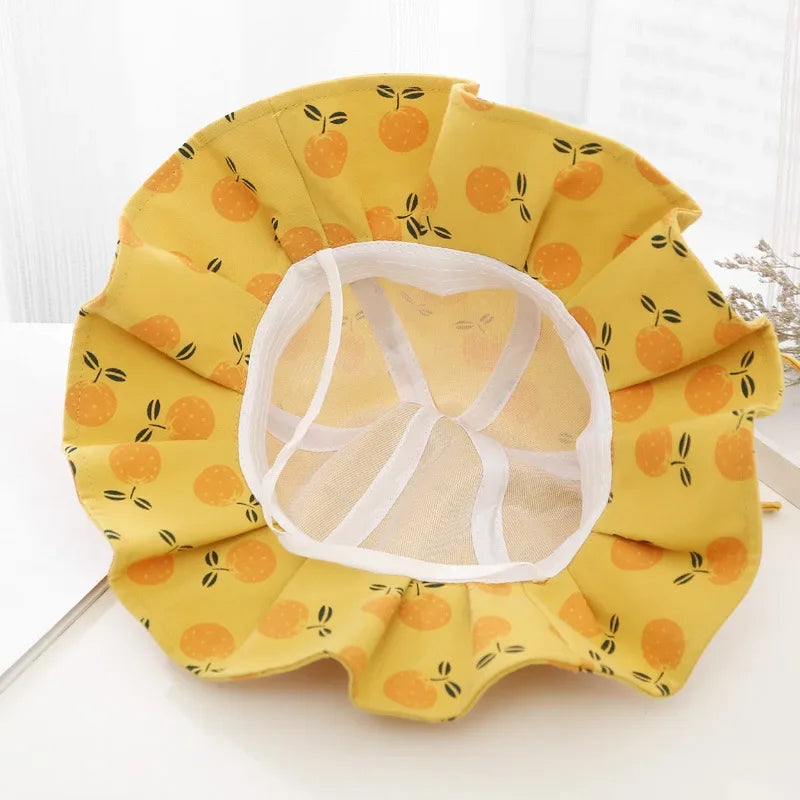 Summer Baby Girl Hat Cotton Fruit Kids Bucket Hats Sun Protection Bowknot Princess Children Cap for Girls Beach Travel 1-3Y - Evallys.com