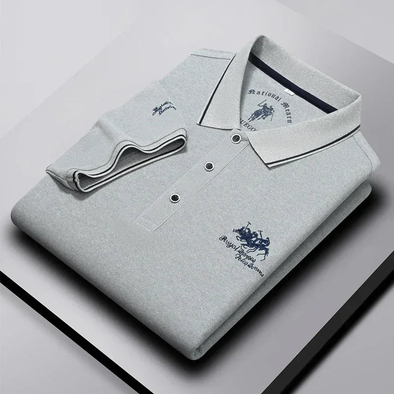 Men's Business Casual Short Sleeved Embroidered Solid Color Polo Shirt Fashionable Breathable Comfortable Summer Versatile Top - Evallys.com