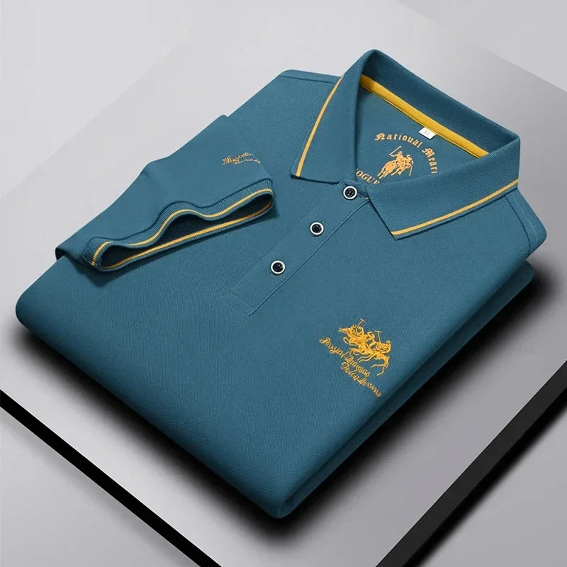 Men's Business Casual Short Sleeved Embroidered Solid Color Polo Shirt Fashionable Breathable Comfortable Summer Versatile Top - Evallys.com