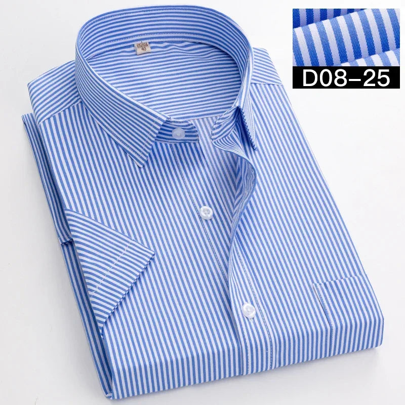 2022 Plus Size 8xL 7XL 6XL Men's Business Short Sleeve Fomal Shirts Man Striped Summer Work Dress Shirt Soft White - Evallys.com