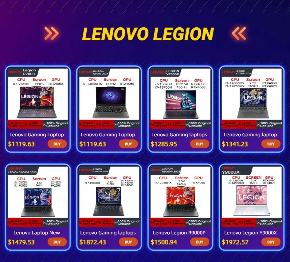 Lenovo Gaming laptop LEGION Y7000P 2024 notebook 16“ 2.5K 165HZ Screen i7-14650HX/14700HX 16G/32G RTX4060/RTX4070 computer PC - Evallys.com