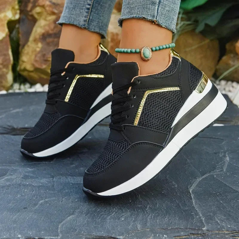 Women’s Rhinestone Sneakers – Fashion Lace-Up, Thick Sole & Non-Slip - Evallys.com