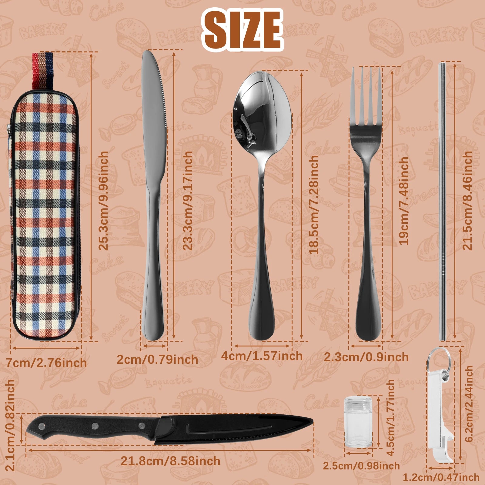 10Pc Travel Cutlery Set with Storage Bag Stainless Steel Travel Utensils Set Portable Camping Silverware Set Travel Flatware Set