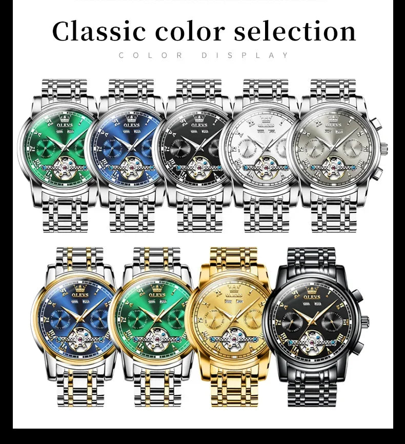 OLEVS Men's Watches Automatic Mechanical Business Wristwatch Waterproof Stainless Steel Strap Watch for Man Skeleton Calendar - Evallys.com