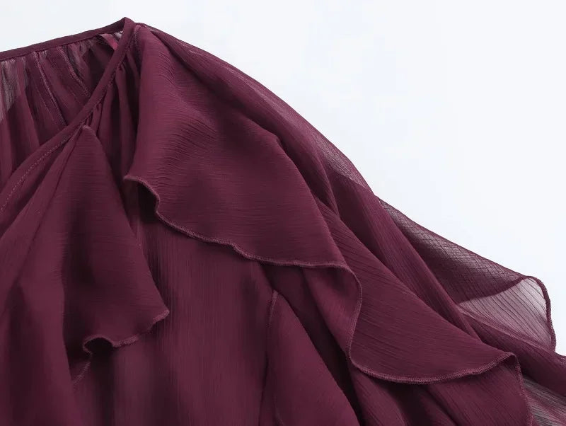 MUJER Ruffle Blouse – Semi Sheer Chiffon Fairy Shirt for Women 2025 - Evallys.com