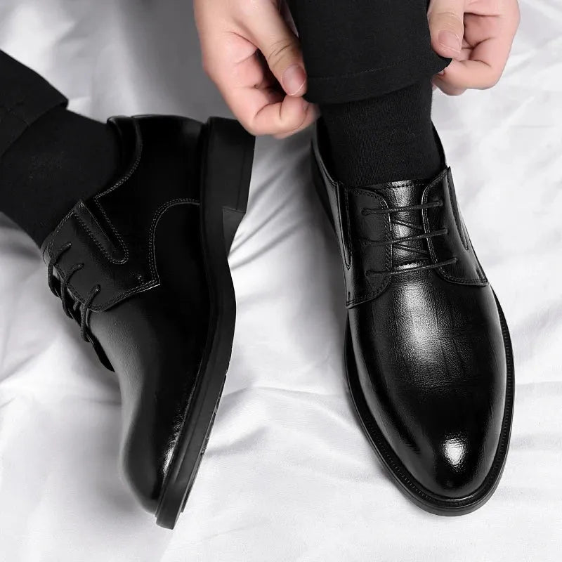 3/6/8 CM Elevator Shoes Men Dress Shoes Black Soft Leather Men Heighten Formal Shoes Casual Business Men Oxfords Suit Shoes - Evallys.com