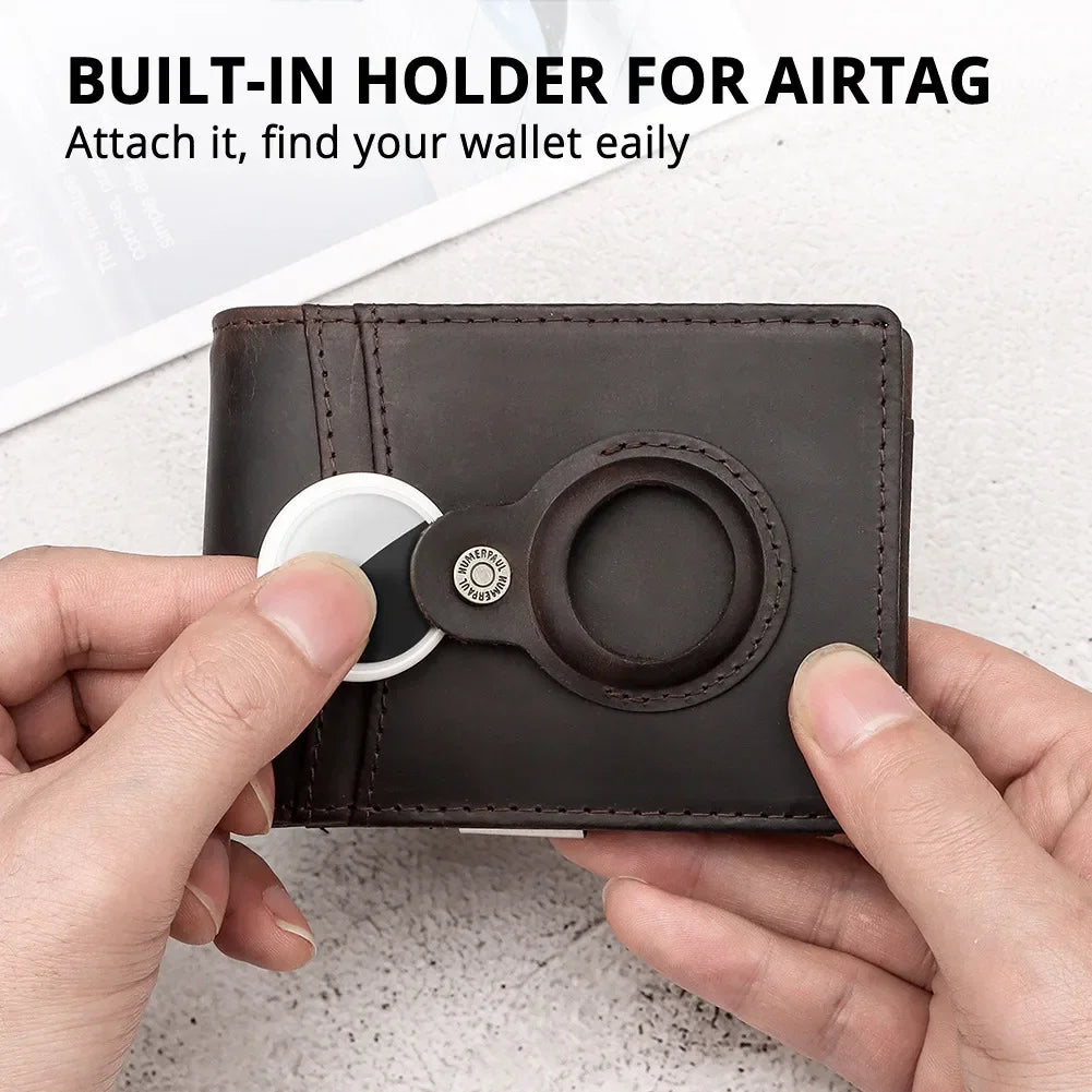 RFID Cowhide Leather Small Wallets AirTag high quality Man's Card Holders Short Wallets Money Clips Women - Evallys.com