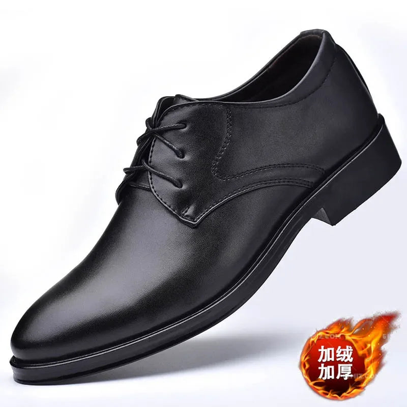 Men Dressing Shoes Formal for Men's Casual Shoe Leather Social Wedding Designer Pointed Toe Black Office Winter Shoes Brand 2023 - Evallys.com