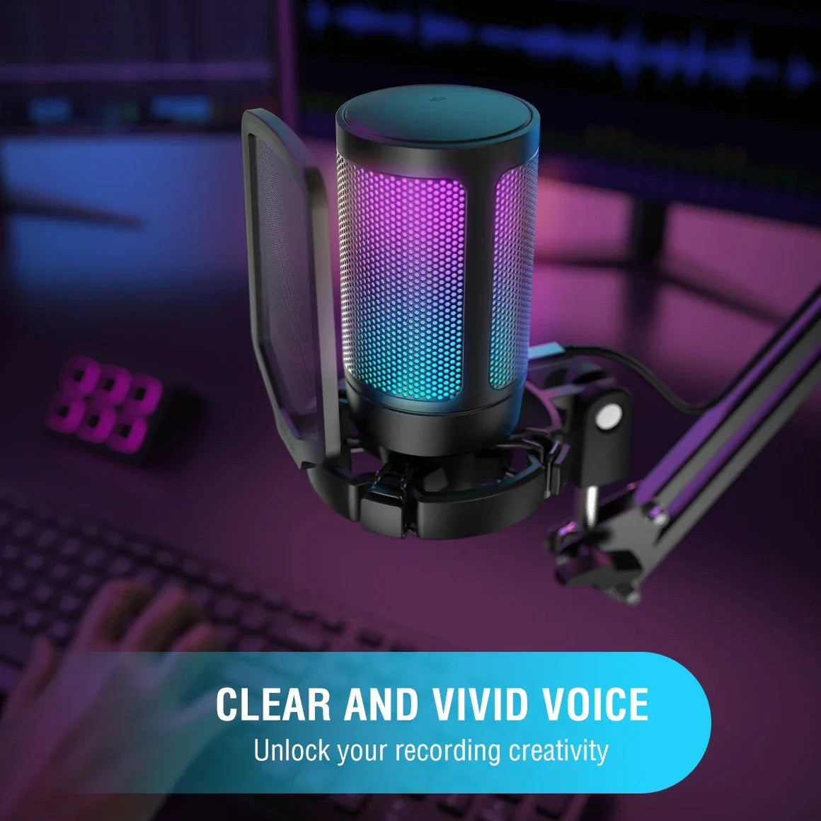FIFINE Ampligame USB Microphone for Gaming Streaming with Pop Filter Shock Mount&Gain Control,Condenser Mic for PC/MAC - Evallys.com