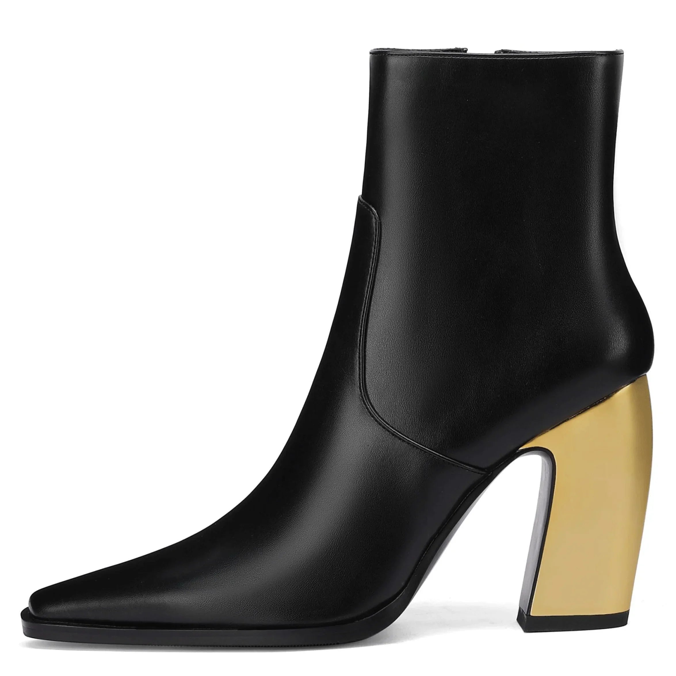 Booties for Women Wide Calf Gold Chunky Heel Elegant Dress Boots - Evallys.com
