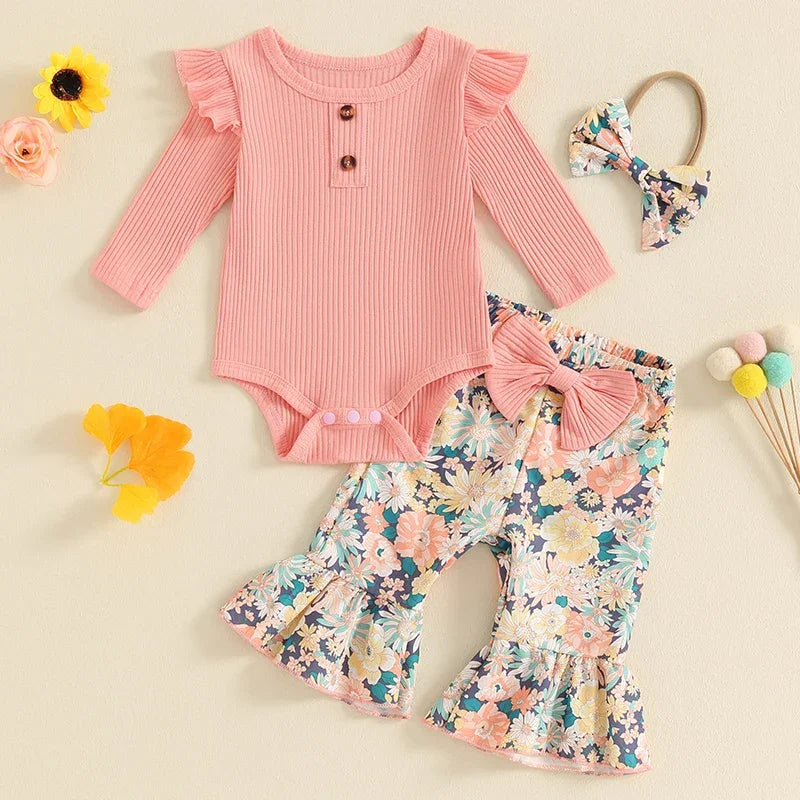 Adorable Baby Girls Winter Outfits Cozy Knit Sweater and Fleece Lined Leggings Set with Matching Bow Headband 3 Piece Clothing - Evallys.com