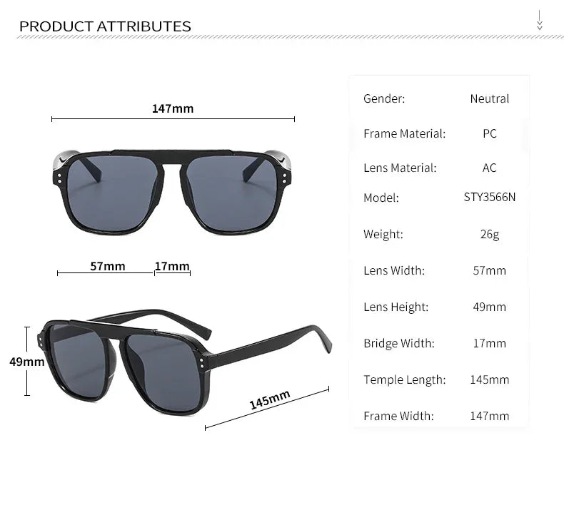 SORVINO Oversized Red Square Rivets Sunglasses Fashion Women Vintage Brand Designer Men Trendy Yellow Sun Glasses Shades UV400 - Evallys.com