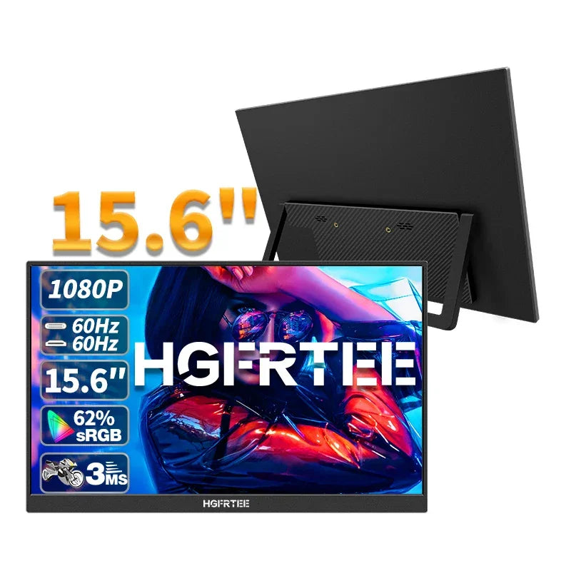 HGFRTEE 15.6inch Portable Monitor FHD-IPS Panel Second Screen for Laptop Gaming Extended Display with Type C HDMI - Evallys.com
