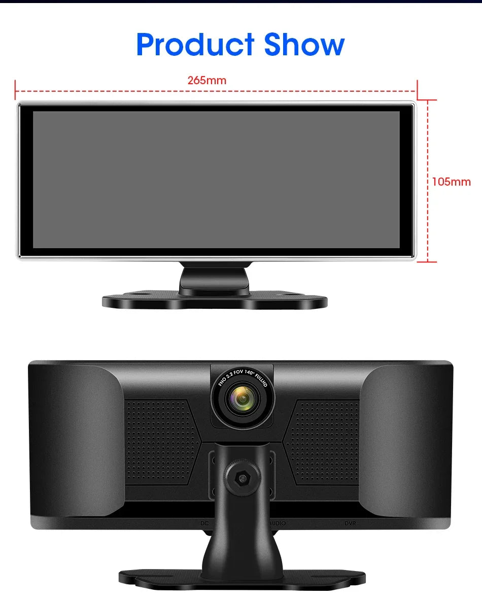 11.26 inch Car DVR 4K Dash Cam Dual Lens Wireless Carplay & Android Auto Video Recorder Monitor GPS Navigation 5G Wifi FM AUX - Evallys.com