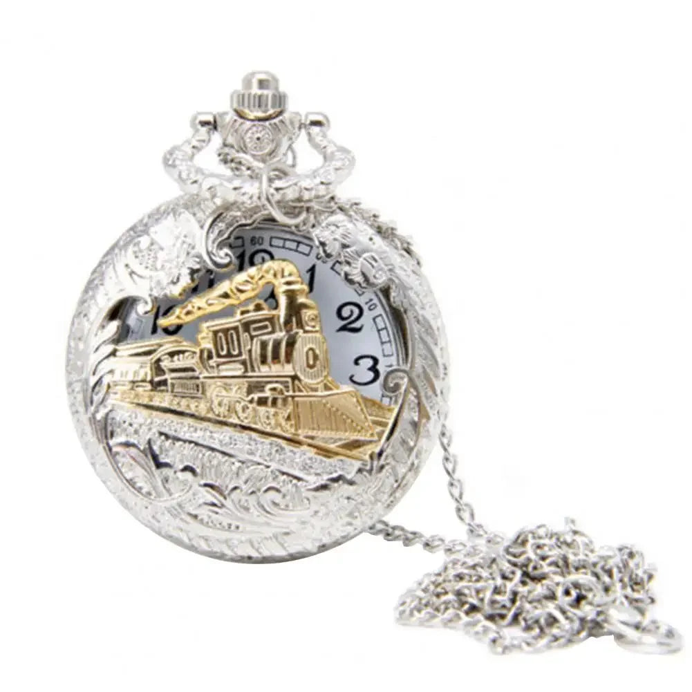 2025 New Locomotive Pattern Hollow Cover Design Pocket Watch Necklace Pendant Chain Unisex Gift Alloy Quartz Pocket Watch - Evallys.com