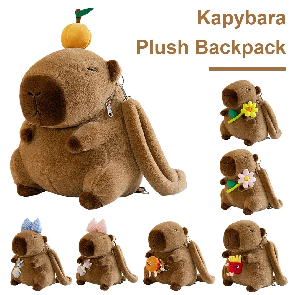 Cute Capybara Plush Backpack Funny Kawaii Doll Fur Bag Cartoon Capybara Shoulder Bag Soft Girl Small Backpack for Girls Children - Evallys.com