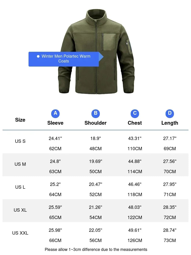 Winter Men Polartec Warm Jackets Casual Man Fleece Lined Windbreaker Coats Men Soft Shell Stand Collar Tactical Hiking Jackets - Evallys.com