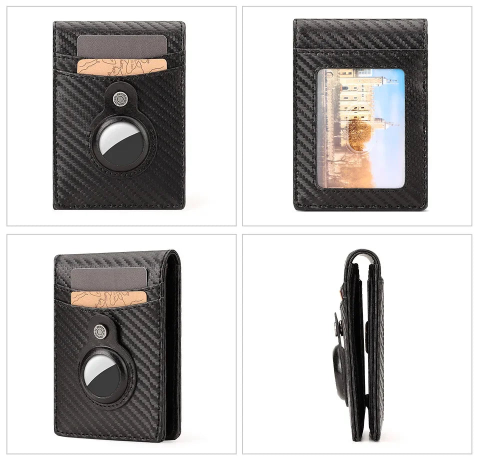 RFID Cowhide Leather Small Wallets AirTag high quality Man's Card Holders Short Wallets Money Clips Women - Evallys.com