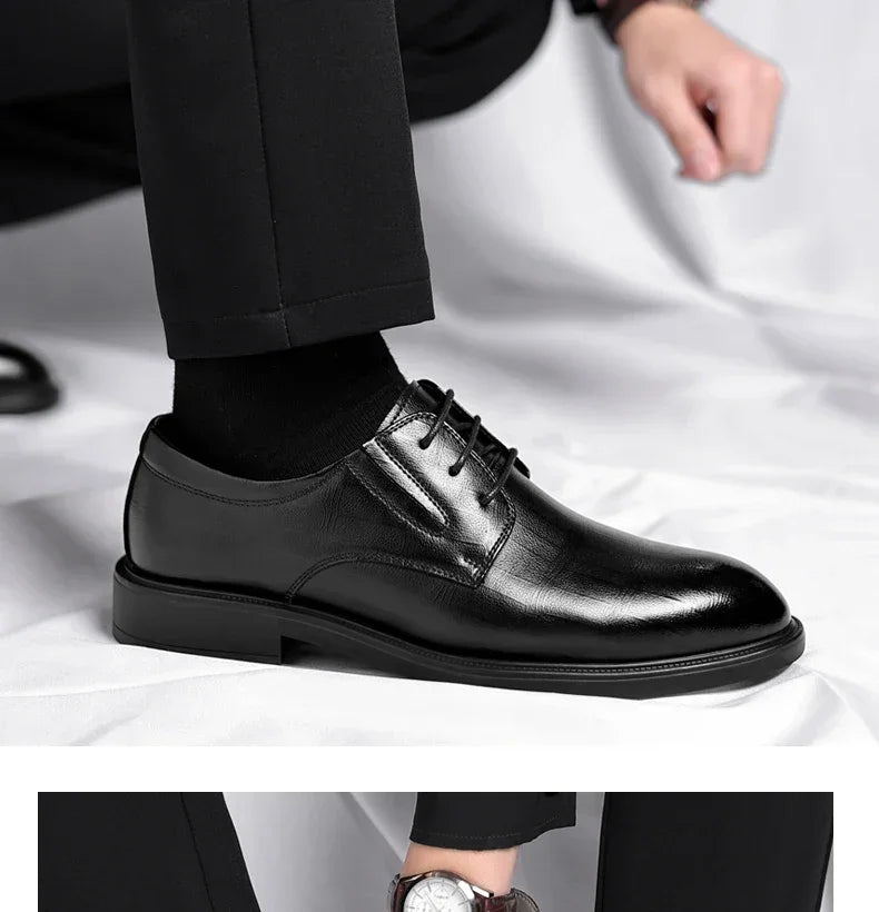 3/6/8 CM Elevator Shoes Men Dress Shoes Black Soft Leather Men Heighten Formal Shoes Casual Business Men Oxfords Suit Shoes - Evallys.com