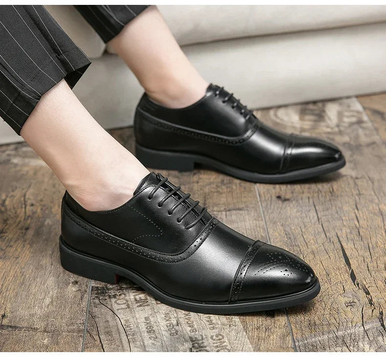 Men's Formal Shoes Red Sole Fashion Business Casual Party Banquet Daily Retro Carved Lace-up Brogue Dress Wedding Shoes Size 48 - Evallys.com
