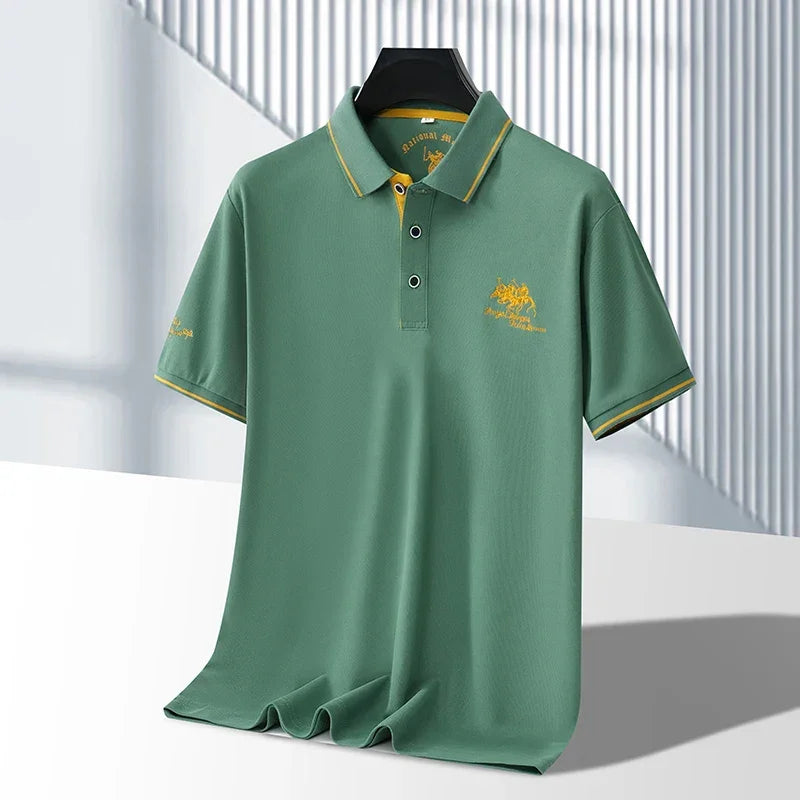 Men's Business Casual Short Sleeved Embroidered Solid Color Polo Shirt Fashionable Breathable Comfortable Summer Versatile Top - Evallys.com