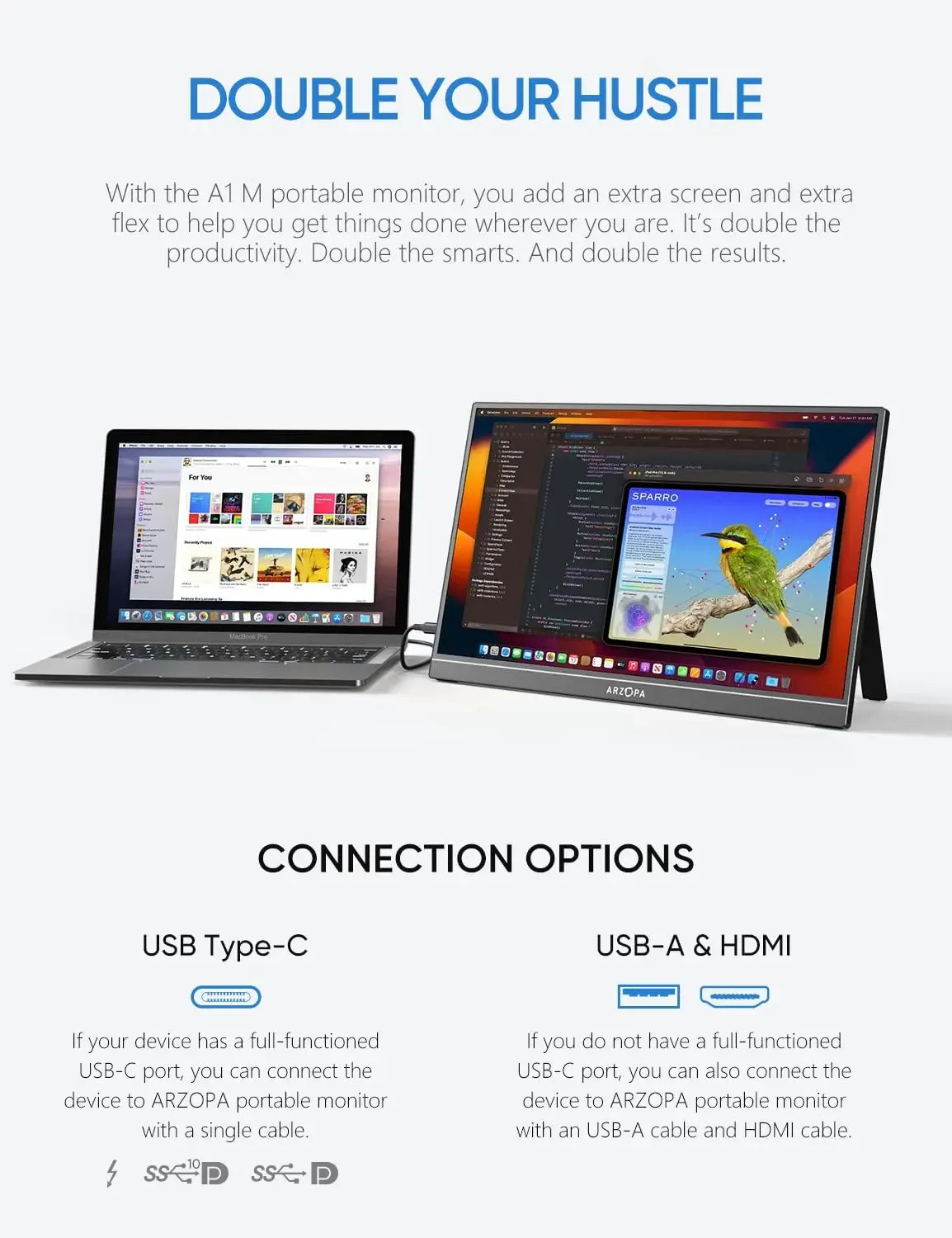 ARZOPA Portable Monitor 17.3'' 1080P HDR IPS Kickstand Speakers for PC Mac Phone Xbox Switch PS HDMI USB External Laptop Screen - Evallys.com