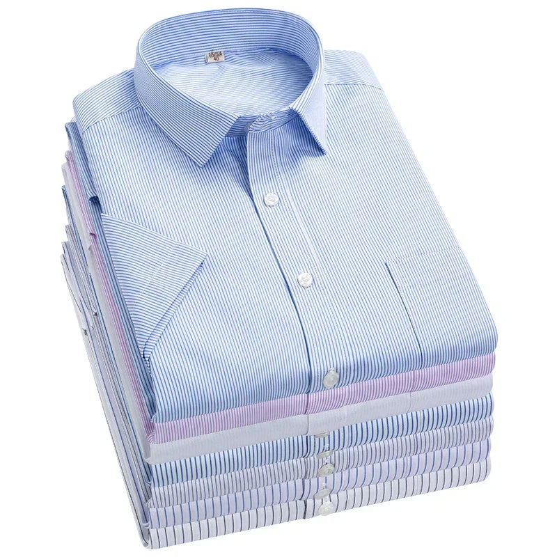 2022 Plus Size 8xL 7XL 6XL Men's Business Short Sleeve Fomal Shirts Man Striped Summer Work Dress Shirt Soft White - Evallys.com