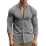 Men's Henry Shirts Cotton Linen Slim Fit Causal Hawaiian Solid Color Basic Style Spring Summer Breathable Men Clothing - Evallys.com
