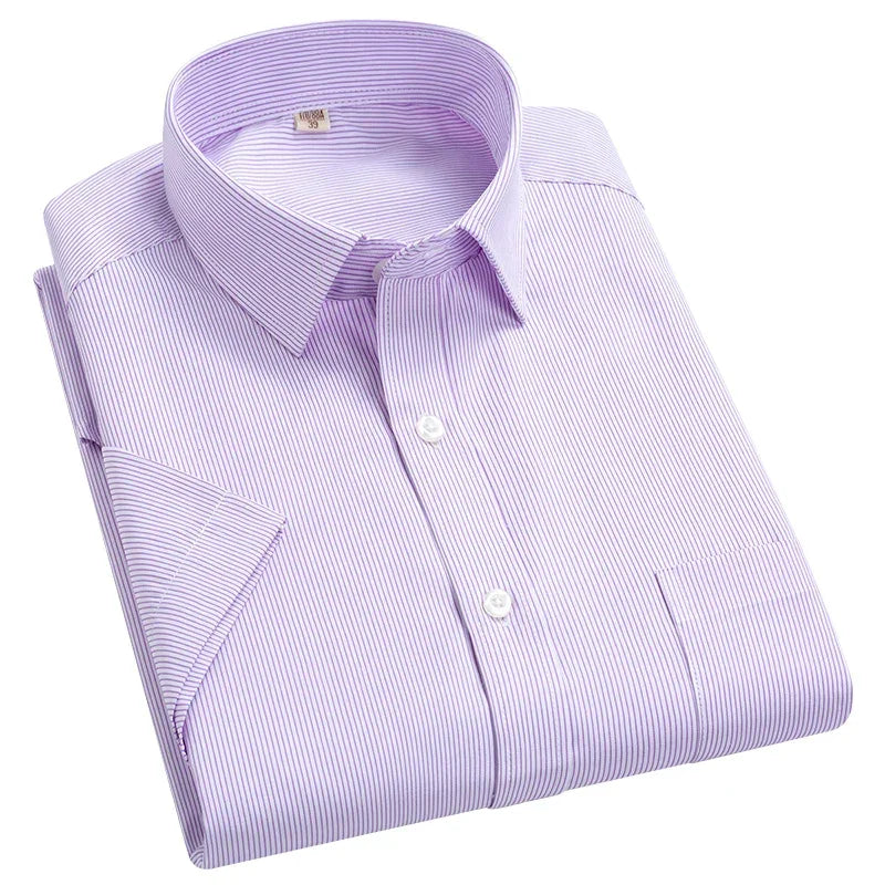 2022 Plus Size 8xL 7XL 6XL Men's Business Short Sleeve Fomal Shirts Man Striped Summer Work Dress Shirt Soft White - Evallys.com