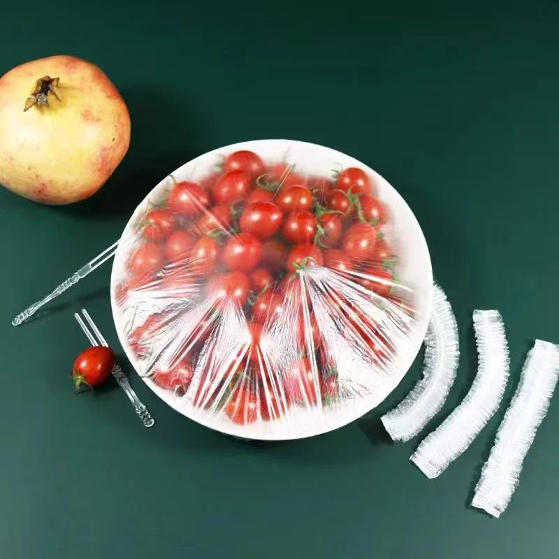 Disposable Food Cover Plastic Wrap Fruit Food Cover Bags Elastic Plastic Wrap Cover Food Grade Storage Bag Kitchen Organizer