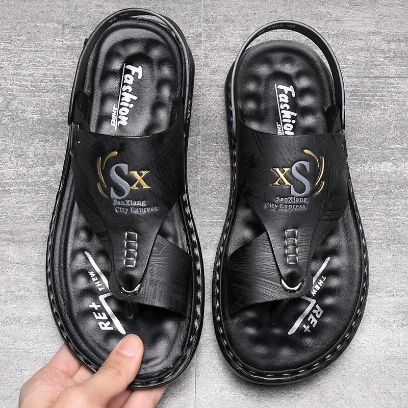 Men’s Summer Casual Leather Sandals – Designer Outdoor Leisure Shoes - Evallys.com