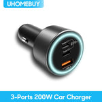 UHOMEBUY 200W Car Charger USB Type C Fast Charger 100W 65W 45W 20W PPS PD QC3.0 Quick Charger for Laptop iPhone 15 Samsung S23