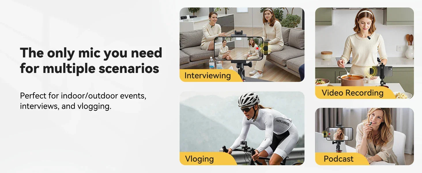 vernee V10 Wireless Lavalier Microphone 60M Noise Cancellation Vlog Short Video Recording Mini Mic for iPhone/Android - Evallys.com