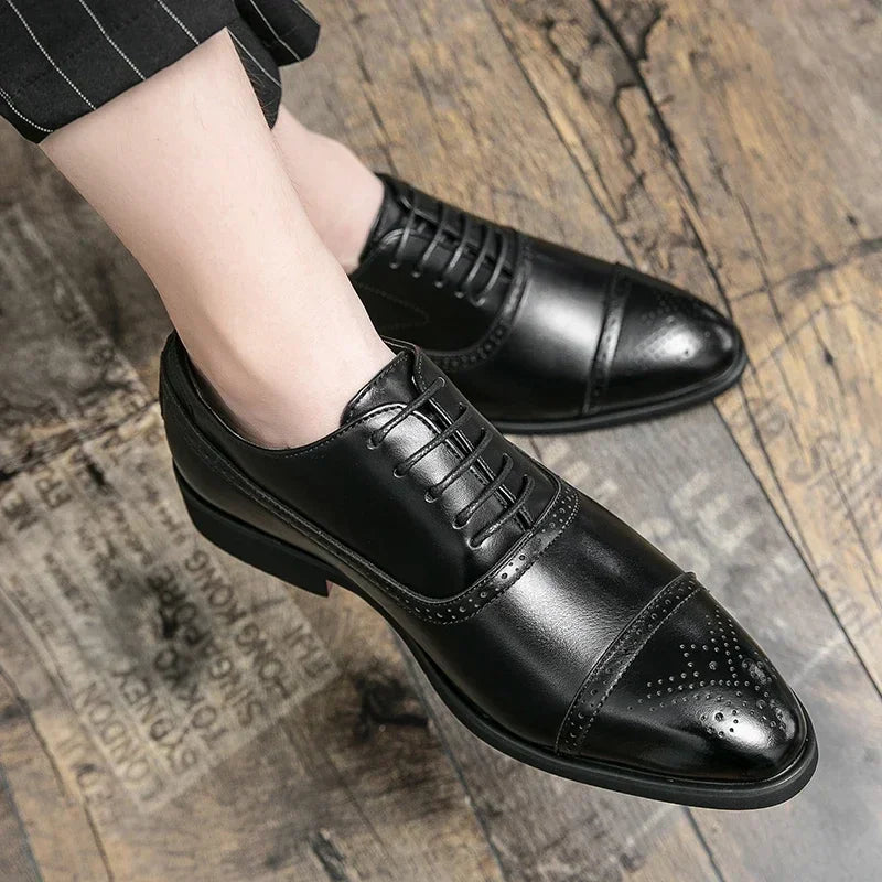 Men's Formal Shoes Red Sole Fashion Business Casual Party Banquet Daily Retro Carved Lace-up Brogue Dress Wedding Shoes Size 48 - Evallys.com