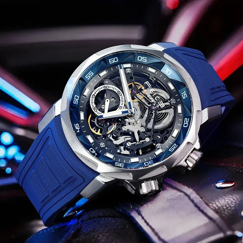 FEICE 2025 new double-sided skeleton trend men's automatic mechanical watch luminous waterproof-FM511 - Evallys.com