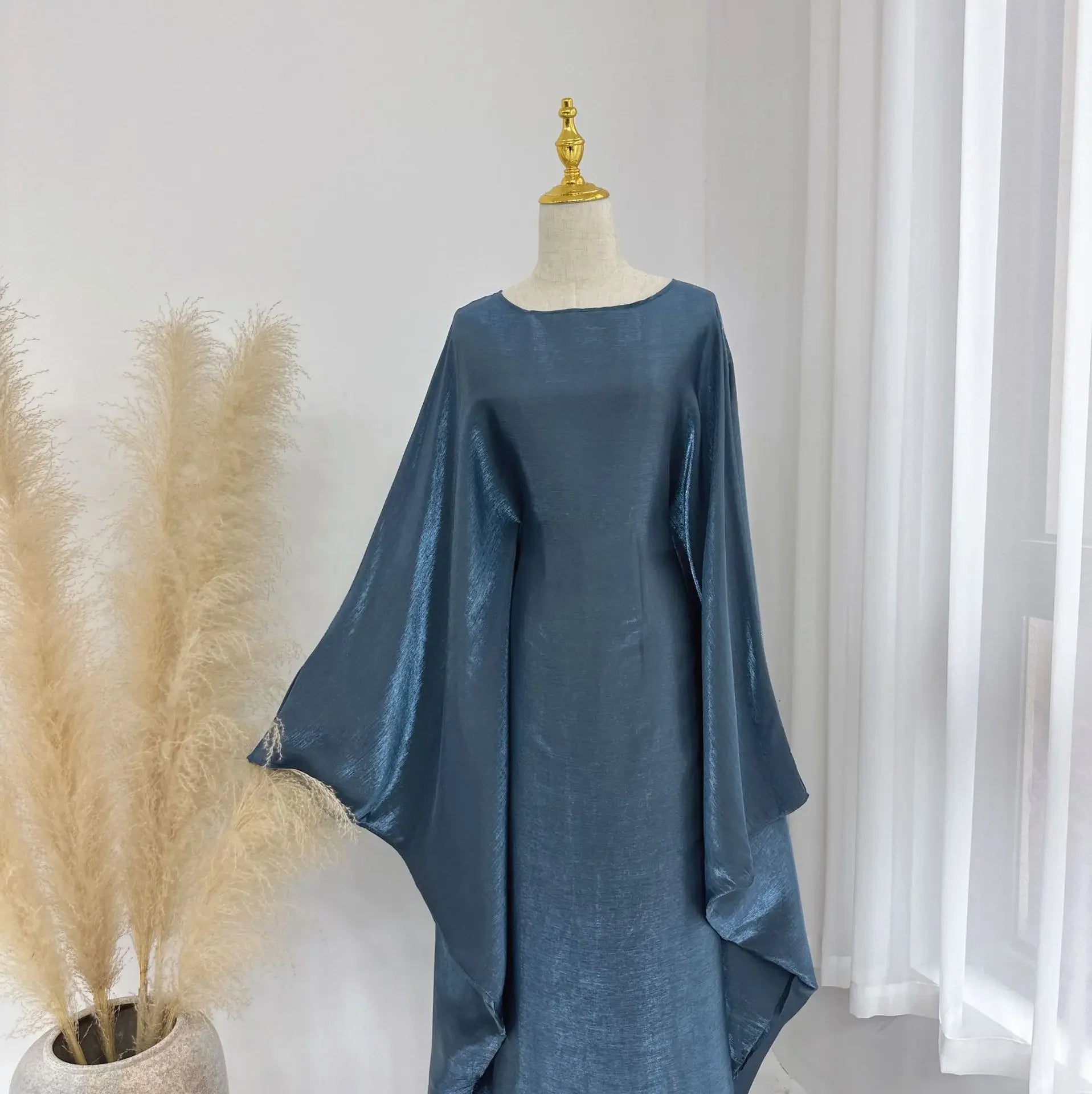 Eid Ramadan Batwing Butterfly Satin Abaya Dubai Luxury Muslim Kaftan Maxi Dress Women Kebaya Robe Caftan Marocain Femme Vestidos - Evallys.com