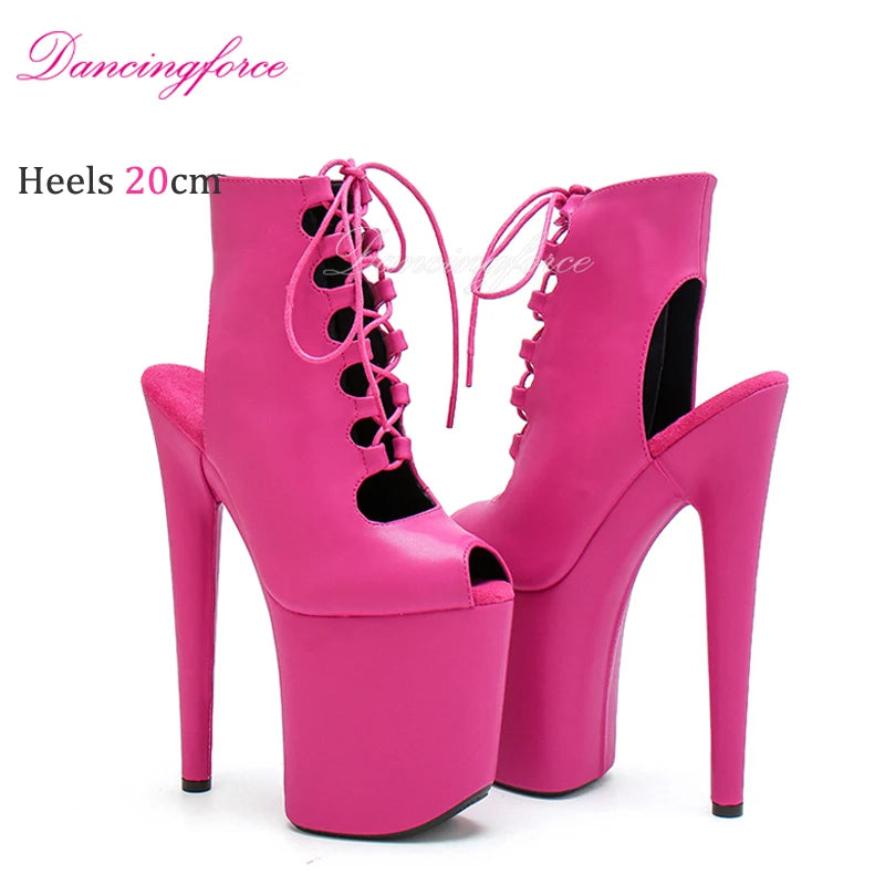 20cm/8Inches Sexy Pole Dance Shoes Women Catwalk Nightclub Strip Gladiator Sandals Lace-up Lady Suede Matte Short Booties