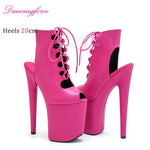 20cm/8Inches Sexy Pole Dance Shoes Women Catwalk Nightclub Strip Gladiator Sandals Lace-up Lady Suede Matte Short Booties