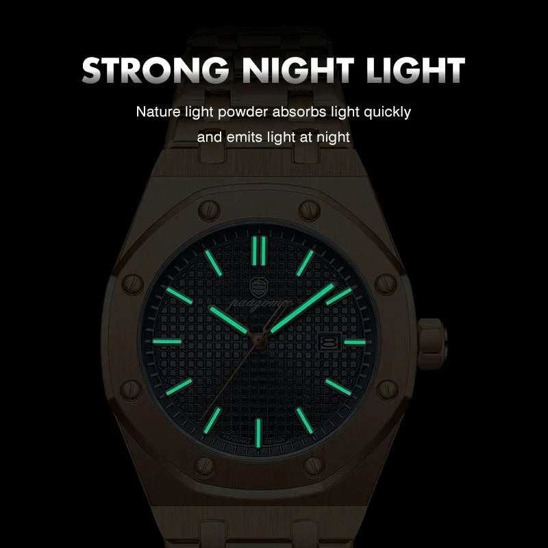 PENGAGAR Square Luxury Men Wristwatch Waterproof Luminous Date Stainless Steel Male Clock Business Sports Quartz Watches For Men - Evallys.com