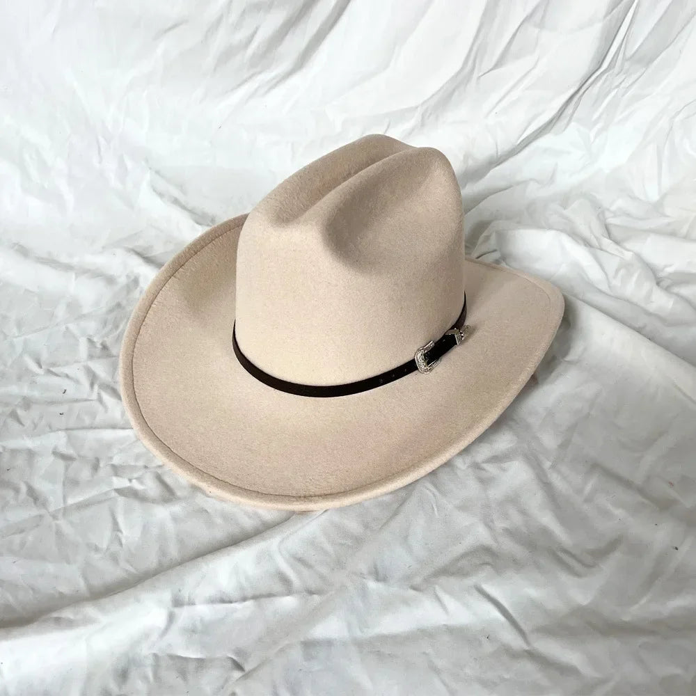 Vintage Western Cowboy Hat – Unisex Wide Brim Leather Jazz Cap - Evallys.com