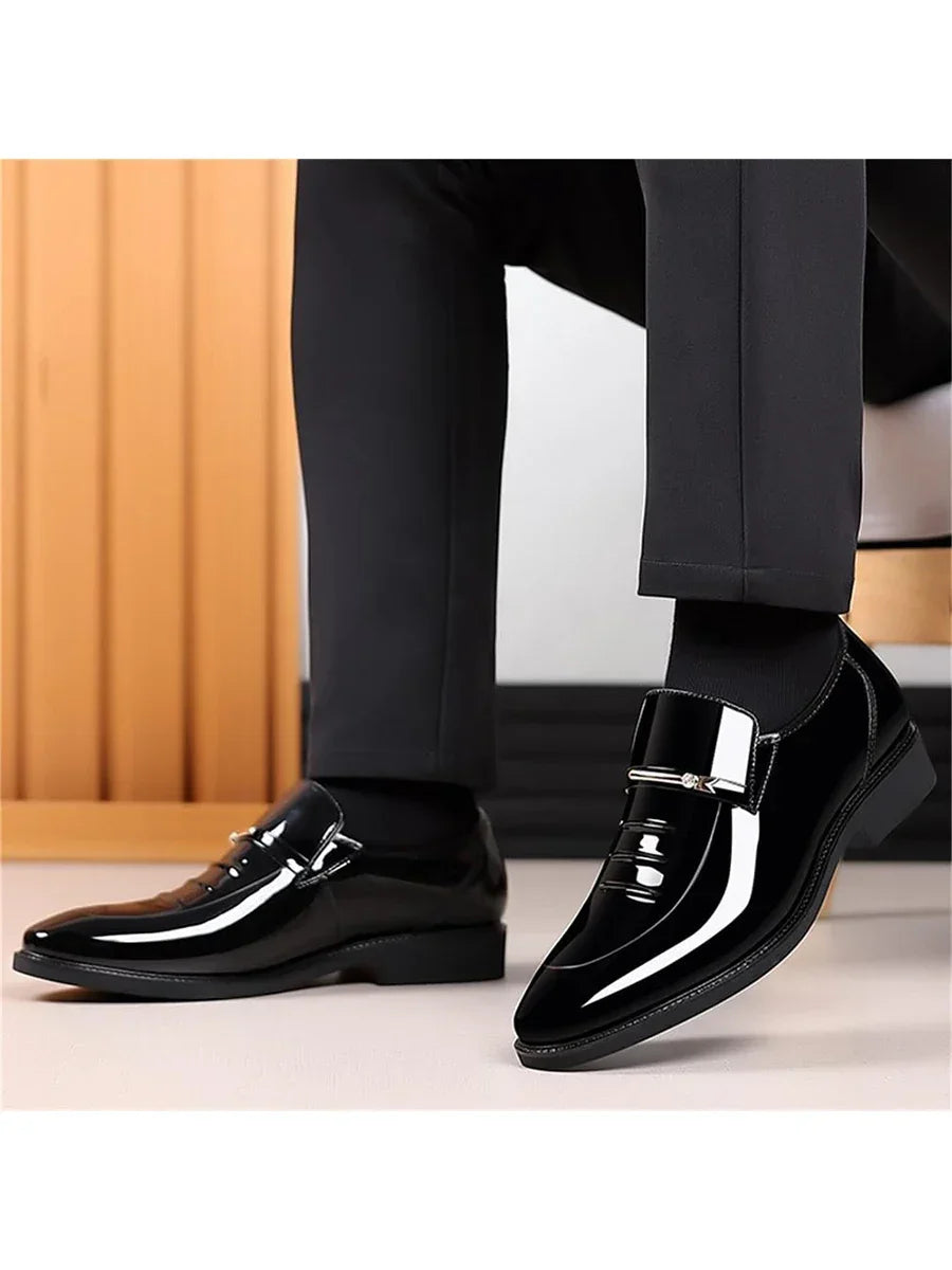 Men’s Formal Dress Loafers – Patent Leather Slip-On Business Shoes - Evallys.com