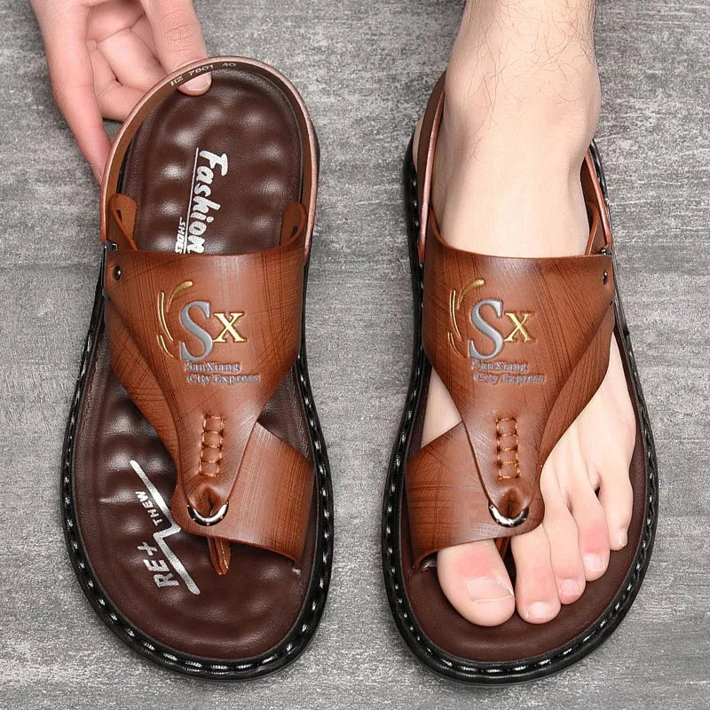 Men’s Summer Casual Leather Sandals – Designer Outdoor Leisure Shoes - Evallys.com