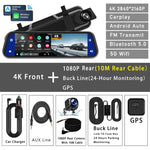 10" Dash Cam 4K 3840*2160P Car Dvr Carplay Android Auto GPS 5G WIFI AUX Stream RearView Mirror Dashcam Camera Drive Recorder FM - Evallys.com