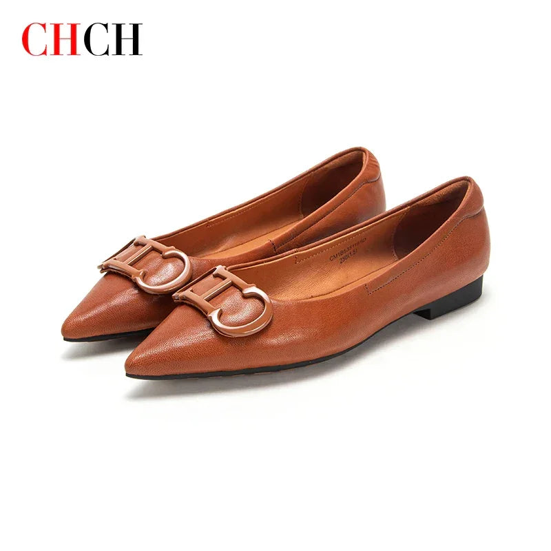 Women’s Retro Pointed Toe Flats – Classic PU Leather Office Shoes - Evallys.com