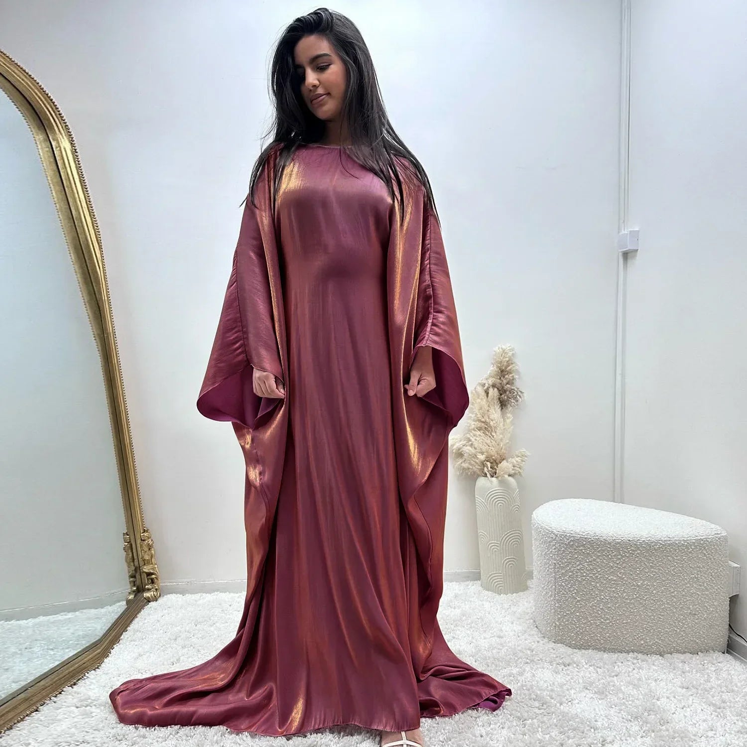 Eid Ramadan Batwing Butterfly Satin Abaya Dubai Luxury Muslim Kaftan Maxi Dress Women Kebaya Robe Caftan Marocain Femme Vestidos - Evallys.com