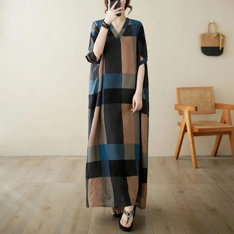 Vintage Cotton Summer Maxi Dress – Harajuku Floral Beachwear - Evallys.com