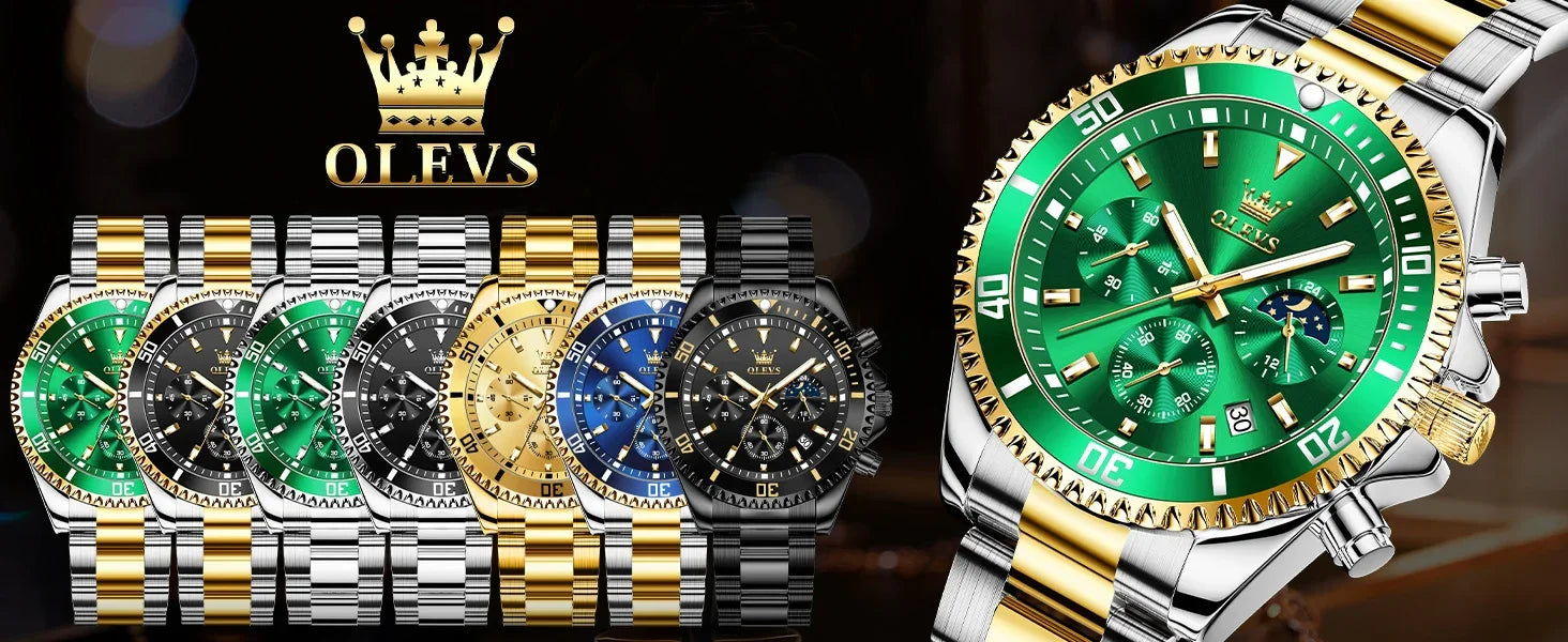 OLEVS Men's Watches Top Brand Luxury Watch for Men Original Waterproof Stainless Steel Chronograph Moon Phase Date Rota Dial - Evallys.com